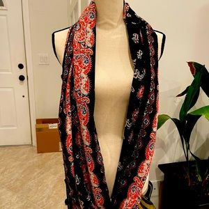 Loft Black & orange paisley infinity tassel scarf